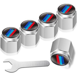 Ventilkappen Auto 5 Stück – Aluminium Ventilkappen mit Wrench für stabilen Reifendruck – Robuste Ventilabdeckungen für PKW, SUV, Motorrad und Fahrrad - Silber - Stil 4