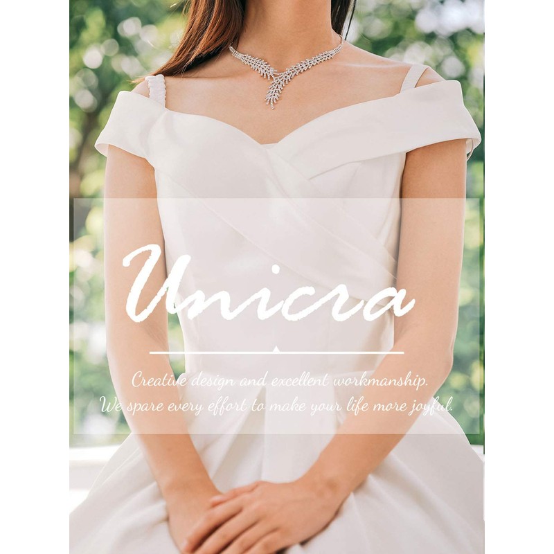 Unicra Bride Silver Necklace Earrings Set Crystal Bridal Wedding Jewelry