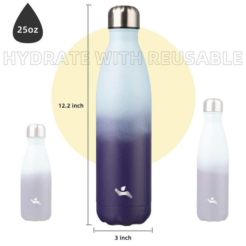 Konokyo Insulated Water Bottles,25 oz Double Wall Stainless Steel Vacumm