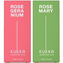 KUKKA essential oils Rose Geranium Oil for Skin & Rosemary Oil for Hair Set - 100% Natural Aromatherapy Grade Essential Oils Set - 2x4 fl oz - Kukka