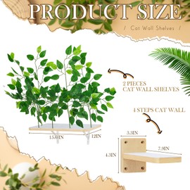 Gemscream 2 Pieces Cat Wall Shelves with 4 Steps Wall Mounted Cat Shelves and Perches Cat Wall Furniture for Cats Kitten Kitty Indoor Living Room Climbing Scratching Playing and Relaxing Playground