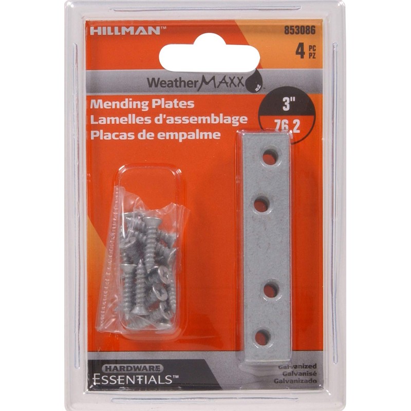 Hardware Essentials 853086 Mending Plate Galvanized 3" x 5/8" 4-Pack