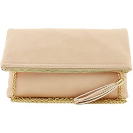 Solene Large Foldover Wristlet Clutch Crossbody Bag with Chain Strap -LP048(1-Nude-LP)