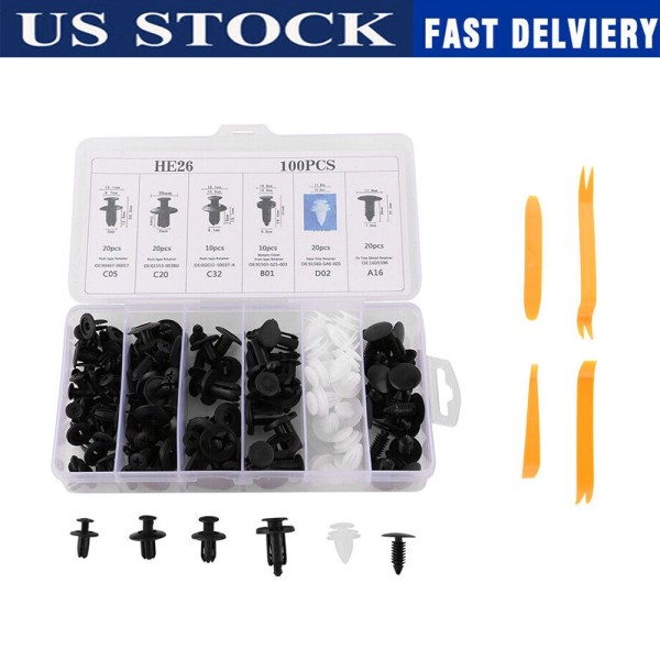 Dyauet 100 Mixed Hole Plastic Rivets Fastener Clips Push Pin