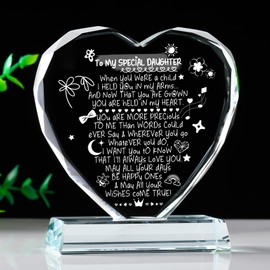 Gifts for Daughter from Mum or Dad, Glass Heart Shaped Keepsake with Blessings, Novelty Crystal Sign Birthday Presents for Girls Daughter on Graduation Christmas
