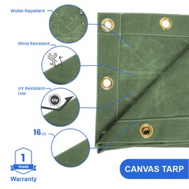 Covers & All Canvas Tarp Waterproof 16 Oz, 550 GSM 28 Mil Thick Heavy Duty Camping Tarp Multi-Purpose Tarpaulin for Camping, Residential Commercial & Industrial Use (4" L x 4" W, Olive Green)
