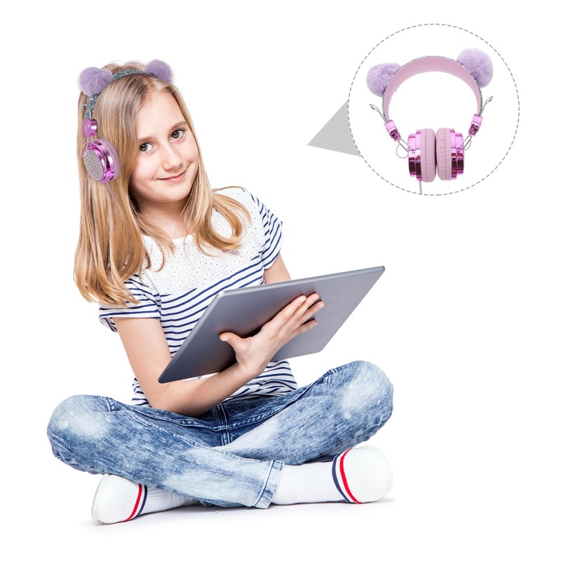 LABRIMP Boy Girl Over Ear Headphone Microphone Furry Cat Ear