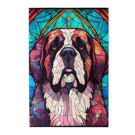 St Bernard Dogs Lovers Stained Colorful Glass 1000 Pieces Art Painting Wooden Puzzle for Kids Adults, Birthday Mother's Father's Day Christmas for Dad Mom Son Girls