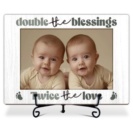 Mueddur Twins Photo Frame, Twin Pregnancy Announcement Wooden Photo Frame Nursery Decor, Newborn Baby Picture Frame, Twins Baby Shower Decorations, Twin Baby Gifts For New Mom New Dad, 12
