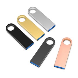Wooolken Metal USB Stick 3.0 64 GB Pack of 5 Waterproof 3.0 Mini USB Stick 64 GB Multicoloured Pack of 5 for Laptop, Computer, TV, Car