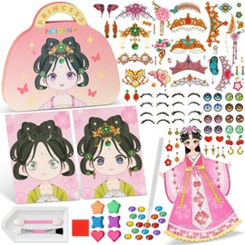 ASTNIC Dress-up Game Make Up Book Art and Craft Supplies Set, Princess Dress Up DIY Book Kits with Stickers, Funny Art Sticker Set, Play on Paper, Creativity, Birthday Gift (Black)