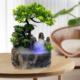 Desk Water Fountain Atomizing Rockery Water Fountain Desktop with LED Lamp,Perfect for Office, Home, Bedroom Desk