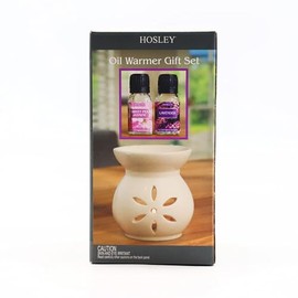 Hosley White Ceramic Oil Warmer with 2 10ml Warming Oil Gift Set, Use with Tealights Ideal for Spa and Aromatherapy Use Brand Essential Oils and Fragrance Oils