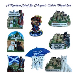 LILAJ Scottish Resin Fridge Magnets - Edinburgh Castle, Saltire Flag, Thistle, Nessie, Bagpipes Scottie & Westie Dog – Scotland Souvenir Gift Set - 6