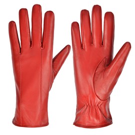 Womens Leather Gloves Sheepskin Winter Touchscreen Gloves with Cashmere Lined,Red,XS