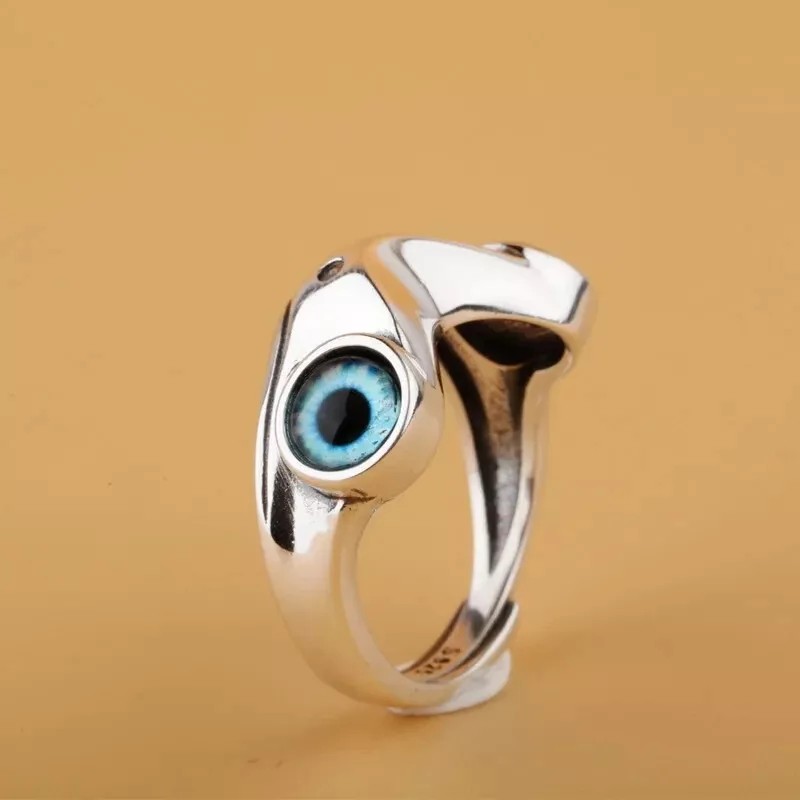 Unbranded Cute Frog Blue Eye Silver Ring, Adjustable Size, Toad,