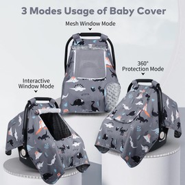 Bnditeu Car Seat Cover Baby, Carseat Covers Baby with 2 Layers Breathable Zipper Windows, Windproof Infant Car Seat Cover, Kick-Proof Baby Carrier Cover for Baby Boy Newborn Essentials