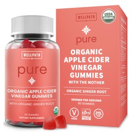 WellPath Organic Apple Cider Vinegar Gummies with The Mother - USDA Organic ACV Gummies - Ginger & Apple Cider Vinegar with Mother for Gut Health - Vegan, Non-GMO, 60 Ct