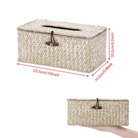 Shonmogar Tissue Box Cover Rectangle Seagrass Tissue Box,Woven Tissue Box Holder with Lid,Farmhouse Tissue Cover for Bathroom Toilet Living Room Bedroom Kitchen Table Desk Office,Whitewash