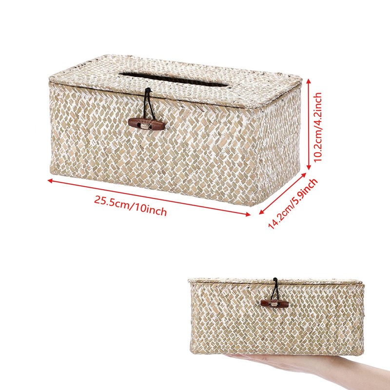 Shonmogar Tissue Box Cover Rectangle Seagrass Tissue Box,Woven Tissue Box