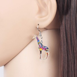 BONSNY Cute Enamel Dangle African Giraffe Earrings for Women Jewelry Novelty Funny Charms