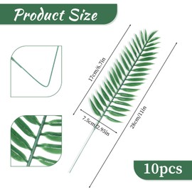 YQQYG 10 Pcs Artificial Palm Leaves, Small Green Fake Palm Leaf with Stems, Fake Leaves, Leaves Decor for Party Decoration, Wedding, Restaurants, Homes, Offices, Balconies
