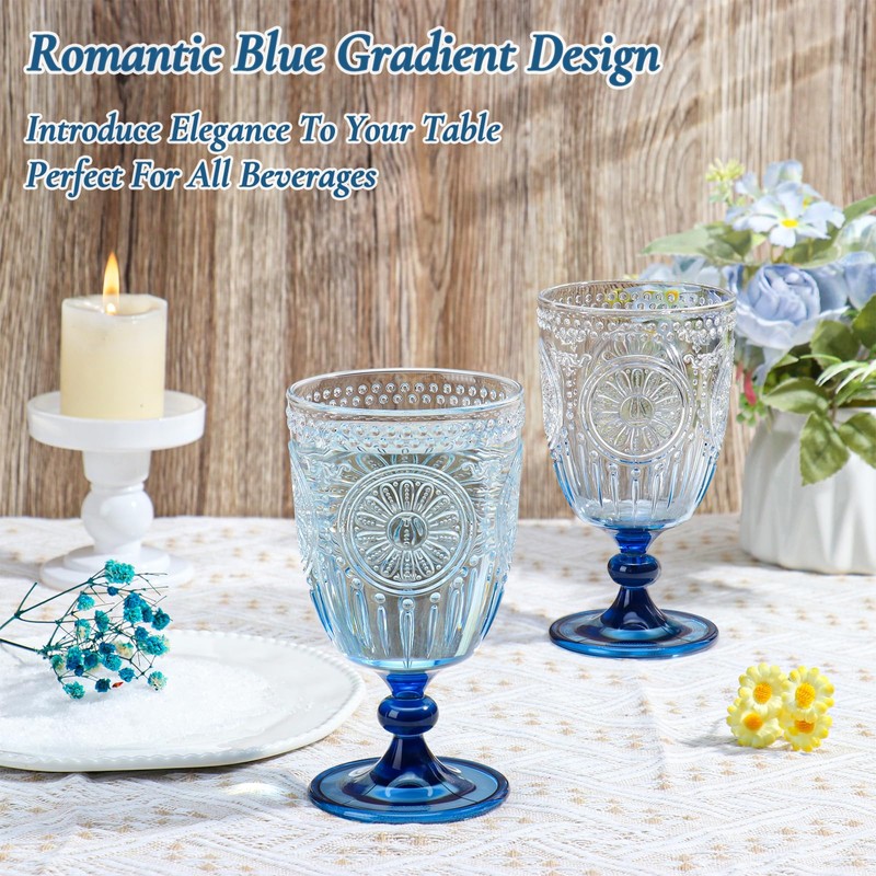 XUWAIDSGN Plastic Vintage Wine Glasses 13.5oz Reusable Embossed Goblet Glasses