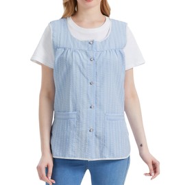 Nanxson Women Cobbler Apron with 2 Patch Pockets,Smock with Buttons for Work Chef kitchen CF3178, Blue, Large