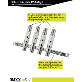 maxx.onLine Surge Protection & Lightning Protection Filter with 4-Way Earth Block for Satellite Multiswitches, Quad/Quattro LNBs, Antenna Amplifier
