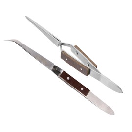 Operitacx 2 Stück Lötpinzette Cross Lock mit Holzgriff Gebogene und Gerade Pinzette für Schmuck Elektronik Kunsthandwerk Selbstschließend Langlebig für Präzise Arbeiten