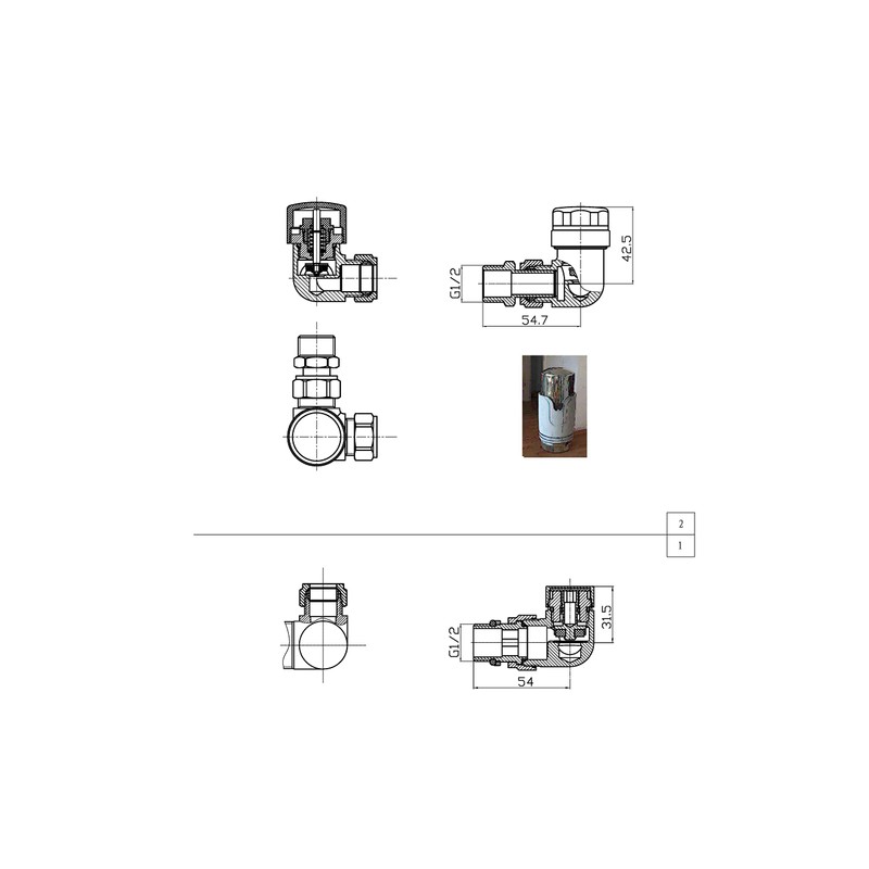 iBathUK Pro Thermostatic Corner Radiator Valve 1/2" (TRV) and Lockshield