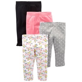 Simple Joys by Carter's Baby Girls' 4-Pack Pant, Black/Grey Hearts/Pink/White Floral, 24 Months