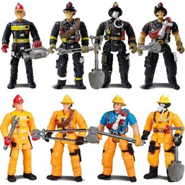 8 Pieces Firefighter Action Figures Fireman Figurines Toys with Tools for Party Decoration People Figures Playset for Kids & Toddlers
