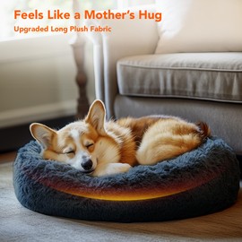 Deconovo Calming Dog Bed for Medium Dogs - Donut Washable Medium Pet Bed, 30 inches Anti-Slip Round Fluffy Plush Faux Fur Cat Bed, Anti-Anxiety Luxury Warming Cozy Soft Pet Puppy Bed, Dark Grey