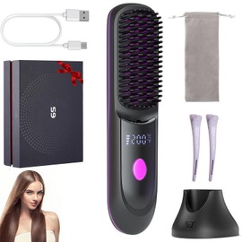 Cepillo Alaciador de Cabello Portátil, Plancha Iónica Inalámbrica con Flujo de Aire 360° y Pantalla LED, Cepillo Térmico Cabello Anti Frizz, Regalo para Mujer en Cumpleaños y Día de la Madre