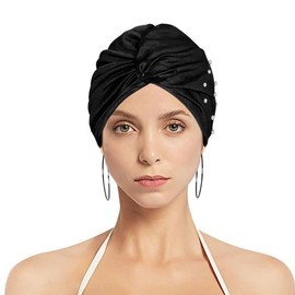 Long Hair Swim Cap Women Swimming Cap Hat with Ear Protection Comfortable Non-Slip Ladies Bathing Cap Elastic Shower Cap Pearl Swim Hat Turbans for Women Beanie Cap Chemo Sleep Hat for Long Short Hair