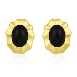 dnswez Chunky Gold Earrings for Women, Gold Dangle Drop Earrings With Black Cubic Zirconia Enamel Statement Stud Dangle Earrings Trendy Vintage Stylish Earrings for Women (Black -2)