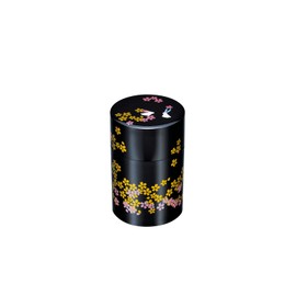 Nakatani Brothers Shokai Yamanaka Lacquerware Tea Caddy (with inner lid), Black, Sakura Zukushi 37-3411