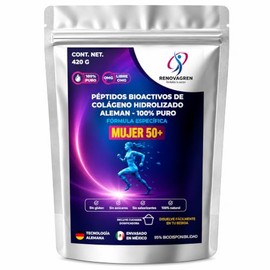 Péptidos Bioactivos de Colágeno Hidrolizado Mujer +50 años 420 gramos | Fórmula Alemana Antienvejecimiento + Belleza y Movilidad | 95% de Biodisponibi