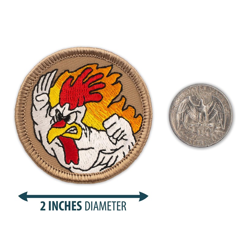 Flaming Fighting Chicken Patrol Patch - 2" Diameter Round Embroidered