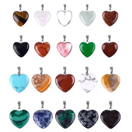 Outus 20 Pieces Heart Shape crystal Stone Pendants Chakra Beads DIY Crystal Charms, 2 Different Sizes, Assorted Color