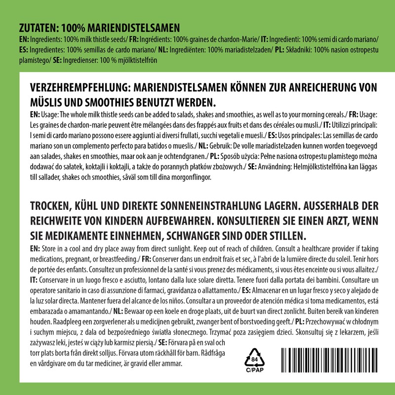 Mariendistelsamen ganz (100g), 100% natürlich und rein, schonend getrocknet, vegan