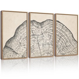 KUVIOKE Tree Rings Wood Framed Wall Art Modern Retro Beige Wood Stump Wall Decor Nature Abstract Artwork Home Decor 11x14in (Natural Framed)