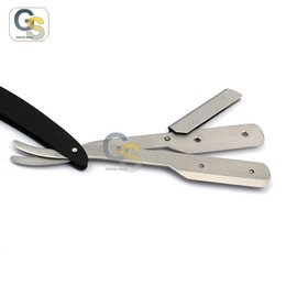 G.S PROFESSIONAL STRAIGHT EDGE RAZOR WITH 100 SINGLE EDGE BLADES - CLOSE SHAVING MEN'S MANUAL SHAVER SAFETY SILVER AND BLACK 3 HOLE DESIGN