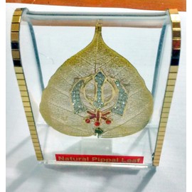 Purpledip, vergoldet natürliche Pappelfeigenblatt mit Khanda für Armaturenbrett, Geschenk des Glücks (10694)