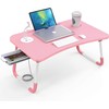 Elekin Laptop Desk for Bed,Portable Folding Lap Desk Bed Table Standing Work Table Bed Tray with 4 USB Port/Cup Holder/Drawer for Bed Couch/Sofa Pink