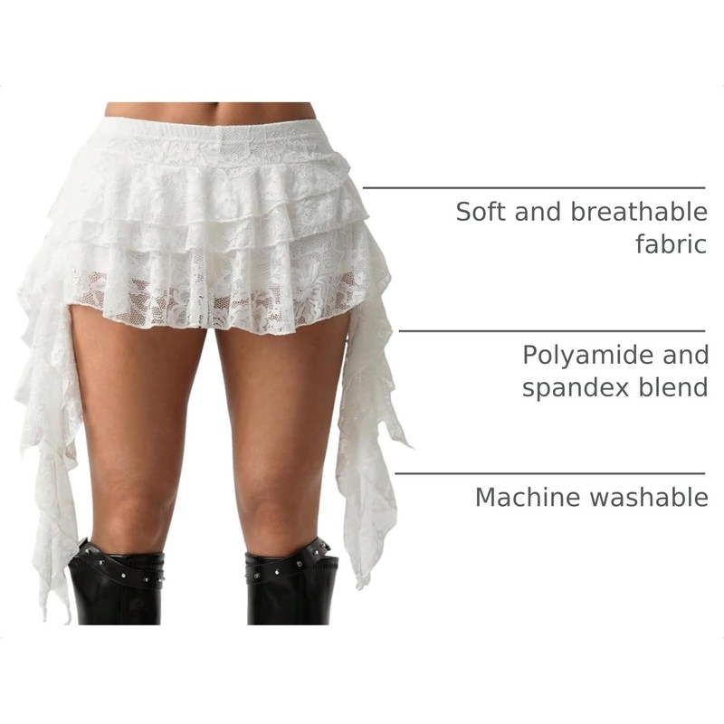BEAUDRM Women's Y2k Lace Asymmetrical Ruffle Mini Skirt Boho Western
