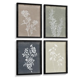 Heiple Framed Wall Art Set of 4 for Boho Home decor Botanical Print Wall Art for Rustic Vintage Farmhouse Wall Decor for Living Room (Black,11”x14”)