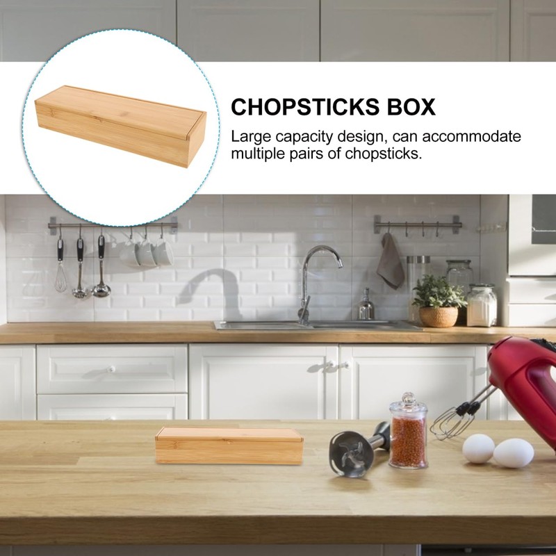PRETYZOOM Wooden Chopstick Box, Silverware Storage Box with Lid, Kitchen