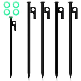 AYMQC Tent Pegs, 25 cm, Robust Steel Nail Made of Forged Steel, Sturdy Tent Pegs with Hook and Hole for Outdoor, Camping, Hiking, Travel, Pack of 4